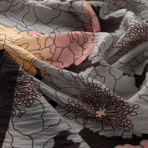 Black Grey Hydrangea Print Tencel Scarf