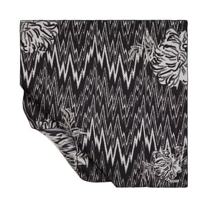 Black Grey Retro Zigzag Twill Silk Scarf - Thumbnail