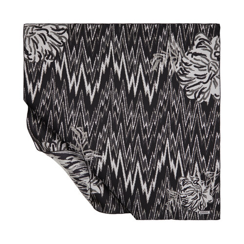 Black Grey Retro Zigzag Twill Silk Scarf