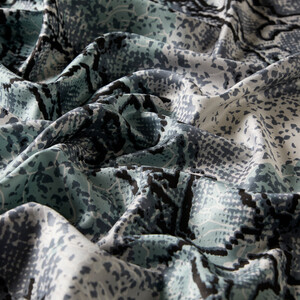 Black Grey Snakeskin Print Silk Shawl - Thumbnail