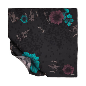 Black Halftone Twill Silk Scarf - Thumbnail