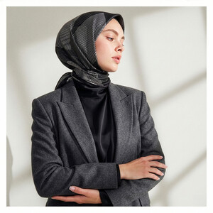 Black Harmony Print Silk Twill Scarf - Thumbnail