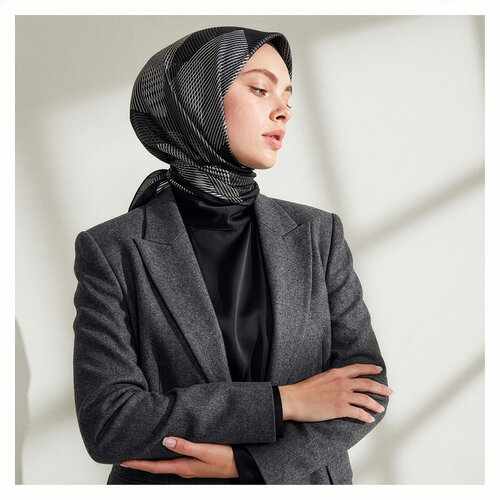 Black Harmony Print Silk Twill Scarf