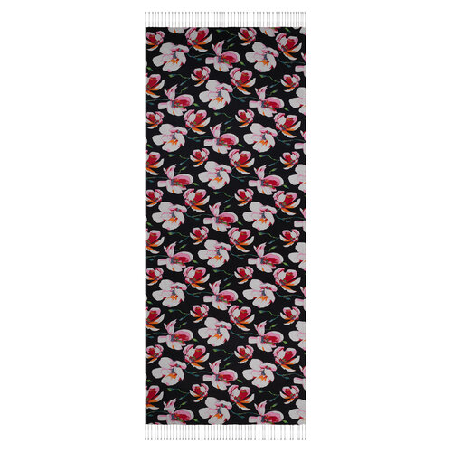 Black Hazan Print Silk Scarf