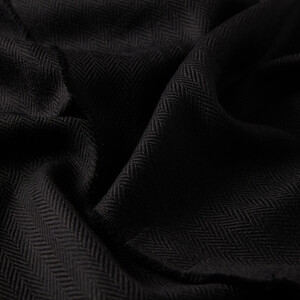 Black Herringbone Patterned Wool Scarf - Thumbnail