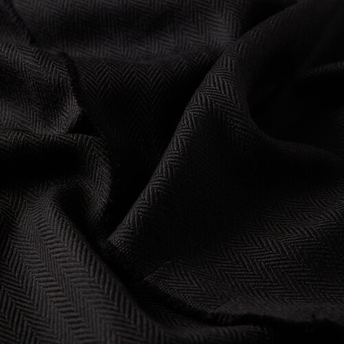 Black Herringbone Patterned Wool Scarf
