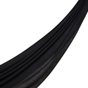 Black Herringbone Patterned Wool Silk Shawl - Thumbnail