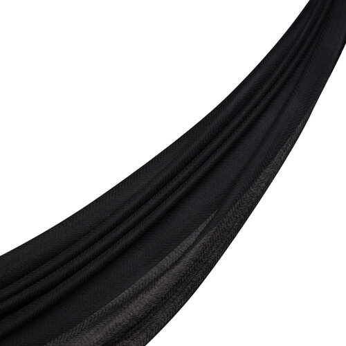 Black Herringbone Patterned Wool Silk Shawl