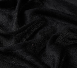 Black Herringbone Patterned Wool Silk Shawl - Thumbnail