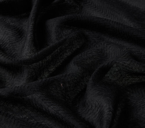 Black Herringbone Patterned Wool Silk Shawl