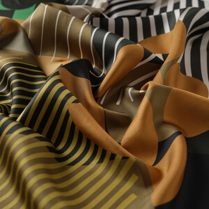 Black Honey Foam Bauhaus Twill Silk Scarf - Thumbnail