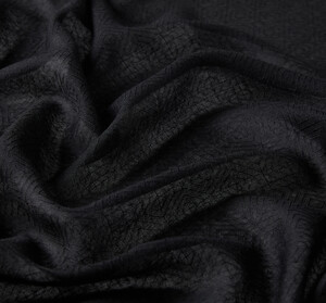 Black Ikat Print Wool Silk Scarf - Thumbnail