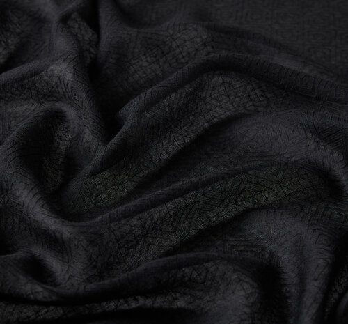 Black Ikat Print Wool Silk Scarf