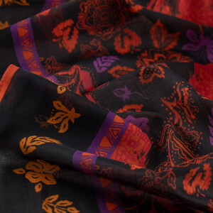 Black Imperial Garden Cotton Scarf - Thumbnail