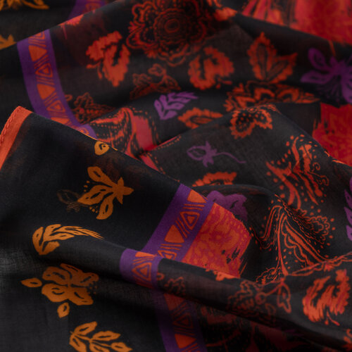 Black Imperial Garden Cotton Scarf