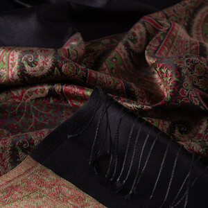 Black Jacquard Hand Woven Prime Silk Scarf - Thumbnail