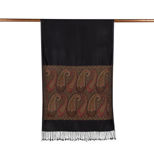 Black Jacquard Hand Woven Prime Silk Scarf - Thumbnail