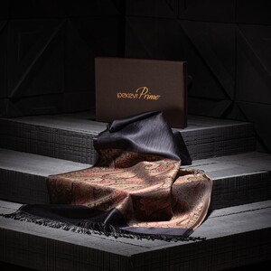 Black Jacquard Hand Woven Prime Silk Scarf - Thumbnail