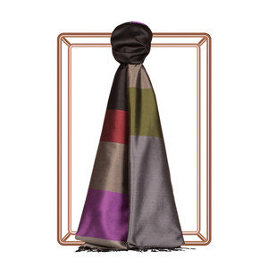 Black Kushak Striped Silk Scarf - Thumbnail