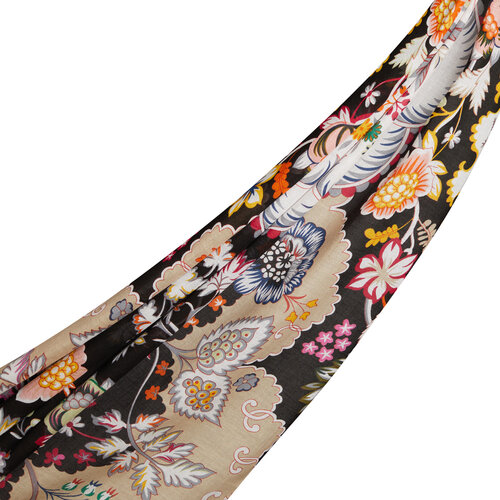 Black Leaf Crown Print Modal Cotton Shawl