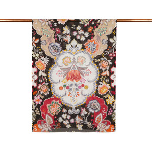 Black Leaf Crown Print Modal Cotton Shawl - Thumbnail