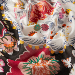 Black Leaf Crown Print Modal Cotton Shawl - Thumbnail