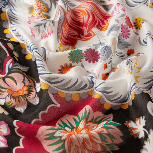 Black Leaf Crown Print Modal Cotton Shawl