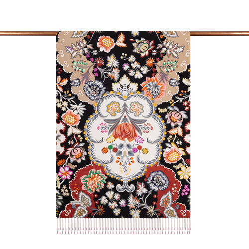 Black Leaf Crown Print Silk Scarf