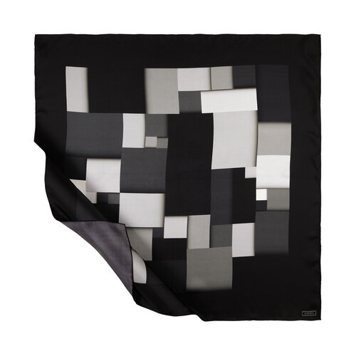 Black Lego Print Silk Twill Scarf