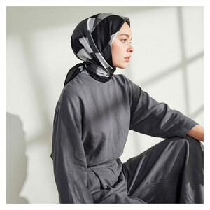 Black Lego Print Silk Twill Scarf - Thumbnail