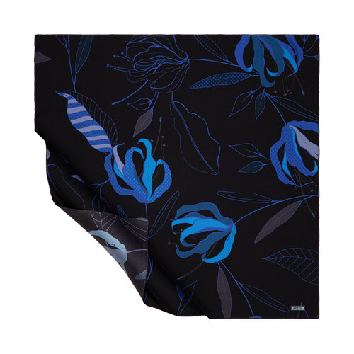 Black Linden Patterned Twill Silk Scarf