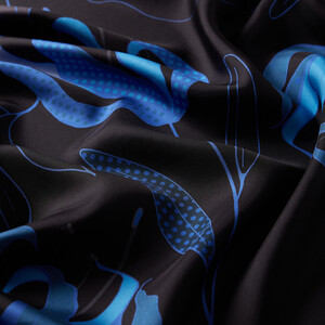 Black Linden Patterned Twill Silk Scarf - Thumbnail