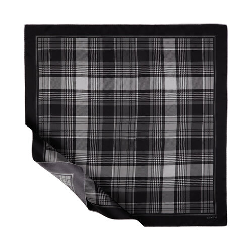 Black London Plaid Silk Twill Scarf 