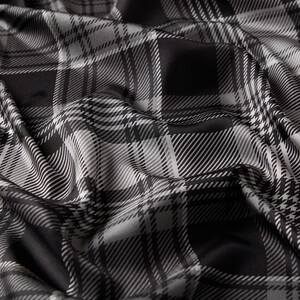 Black London Plaid Silk Twill Scarf - Thumbnail