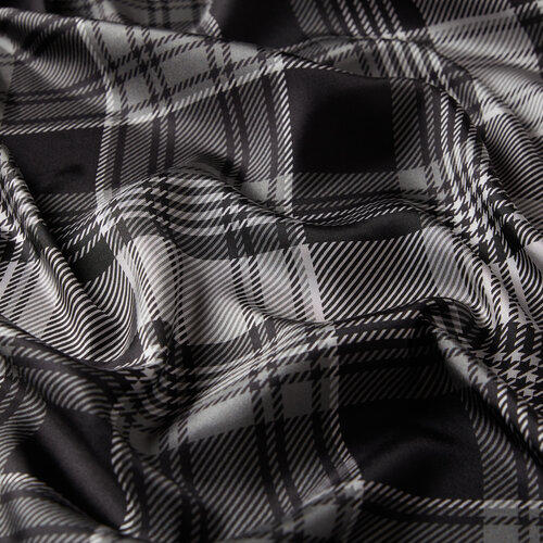 Black London Plaid Silk Twill Scarf 