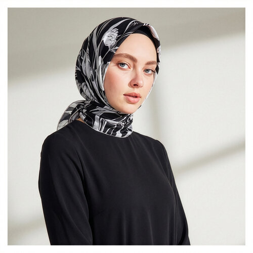 Black Melancholia Print Silk Twill Scarf