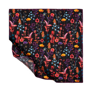 Black Miniature Flower Print Silk Twill Scarf - Thumbnail