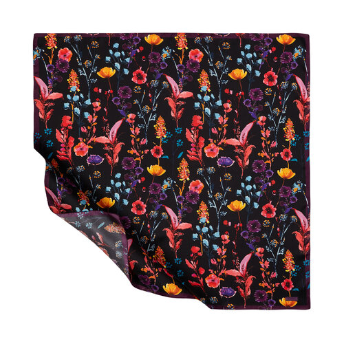 Black Miniature Flower Print Silk Twill Scarf