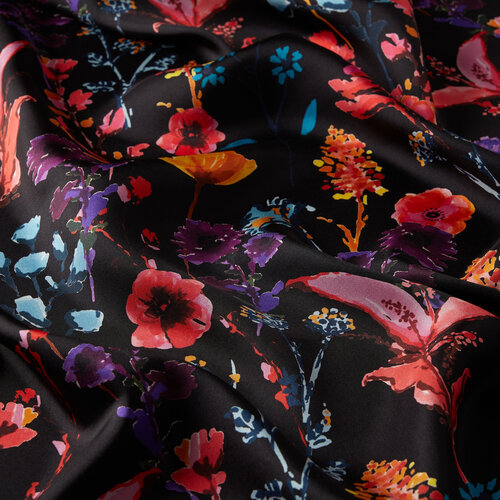 Black Miniature Flower Print Silk Twill Scarf