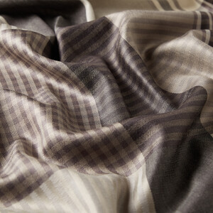 Black Mixed Striped Cotton Silk Shawl - Thumbnail