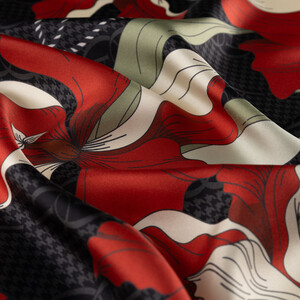 Black Mono Cord Twill Silk Scarf - Thumbnail