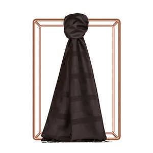 Black Mono Striped Silk Scarf - Thumbnail