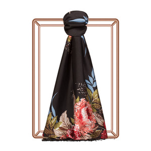 Black Moonlight Print Silk Scarf - Thumbnail