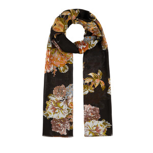  Black Musk Rose Patterned Modal Cotton Scarf - Thumbnail