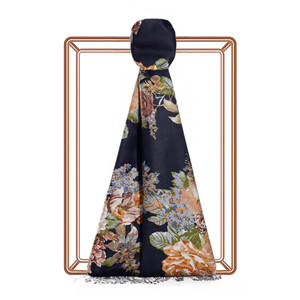 ipekevi - Black Musk Rose Print Silk Scarf