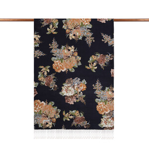 ipekevi - Black Musk Rose Print Silk Scarf (1)