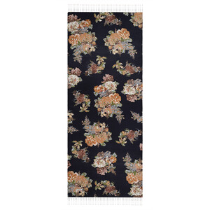 Black Musk Rose Print Silk Scarf - Thumbnail