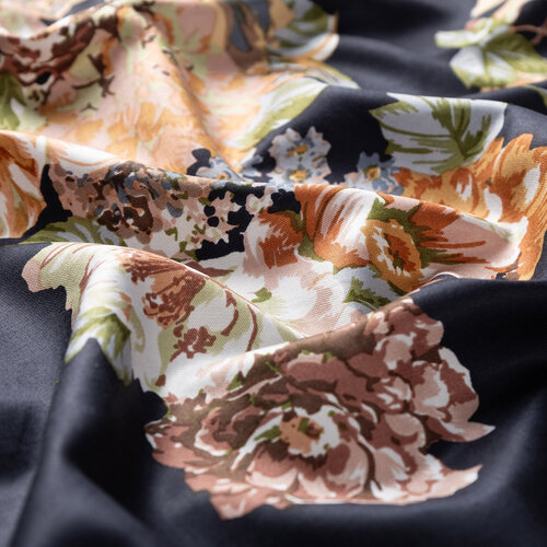 Black Musk Rose Print Silk Scarf