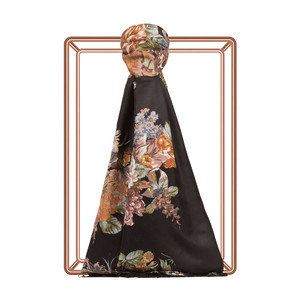 Black Musk Rose Print Silk Scarf - Thumbnail