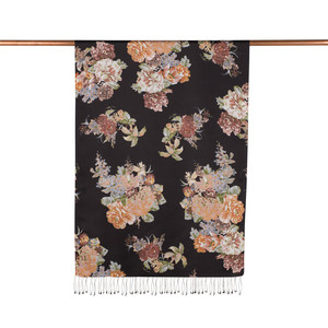 Black Musk Rose Print Silk Scarf - Thumbnail